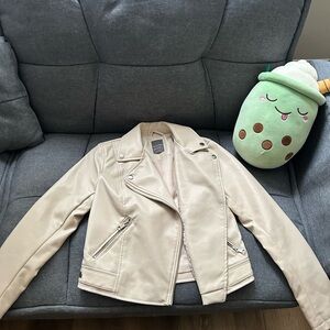 Cream Faux Leather Jacket